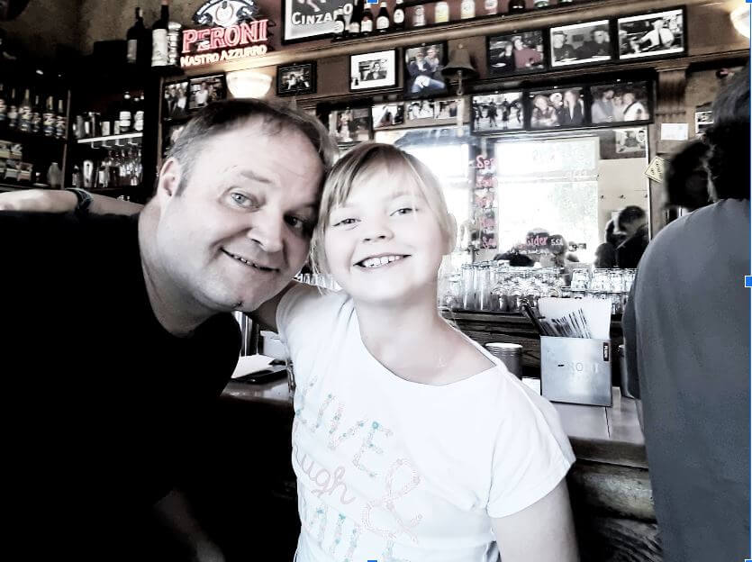 A photo of the owner stuart with his daughter